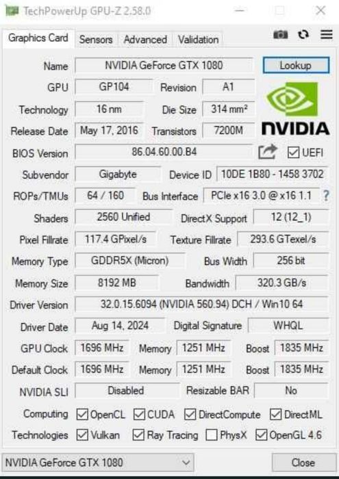 Placa video gtx 1080(vândut)