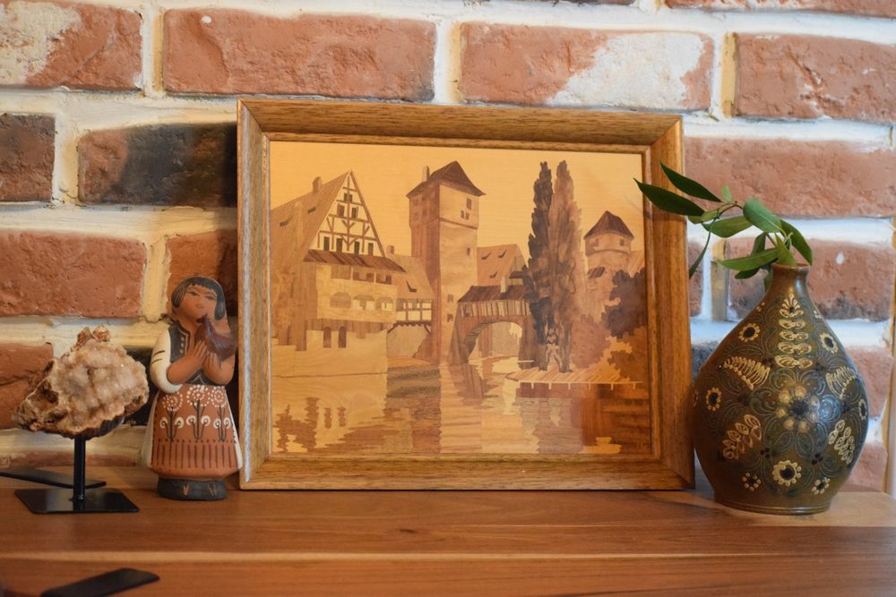 Tablou vintage Buchschmid & Grétaux Marquetry Wood