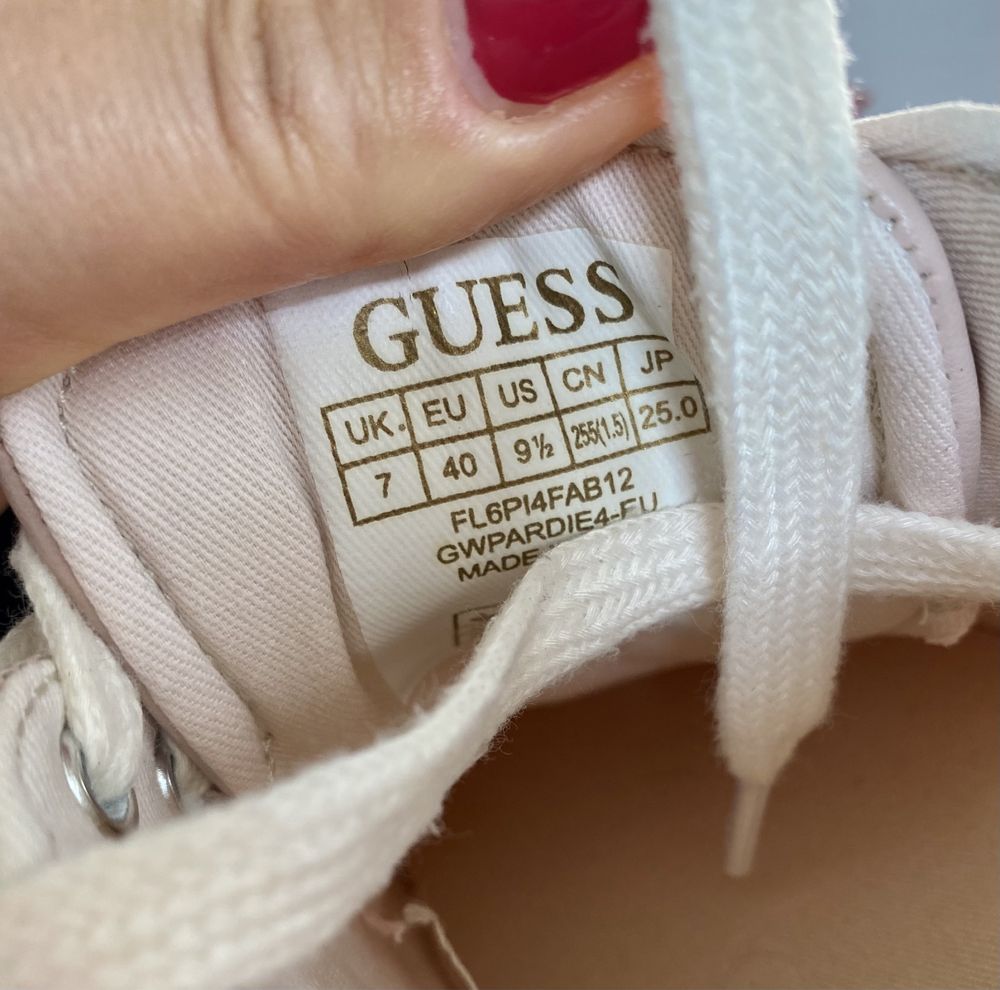 Sneakers Guess alb-roz, panza si piele, marimea 40