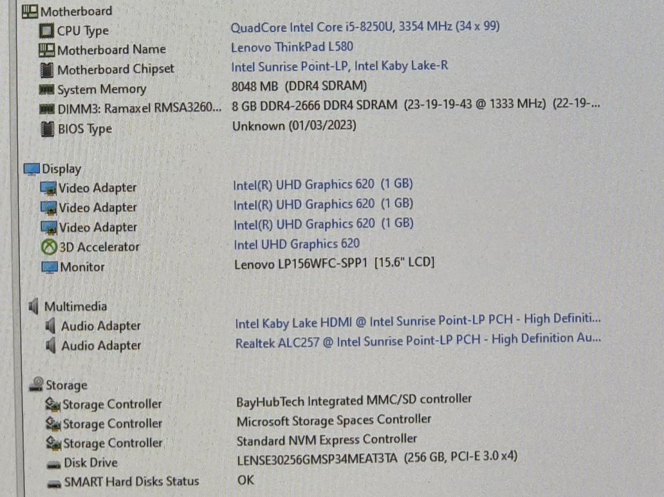 vand laptop Lenovo ThinkPad L580..15.6FH..i5 8250..8 Gb..Ssd 256 Gb.