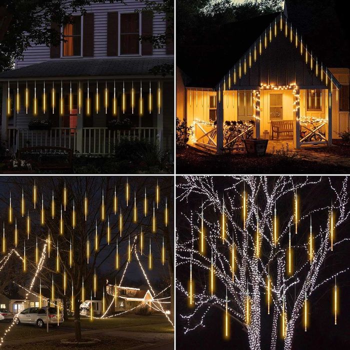 Соларни коледни новогодишни лампички падащ сняг 3м х 30см студено бял