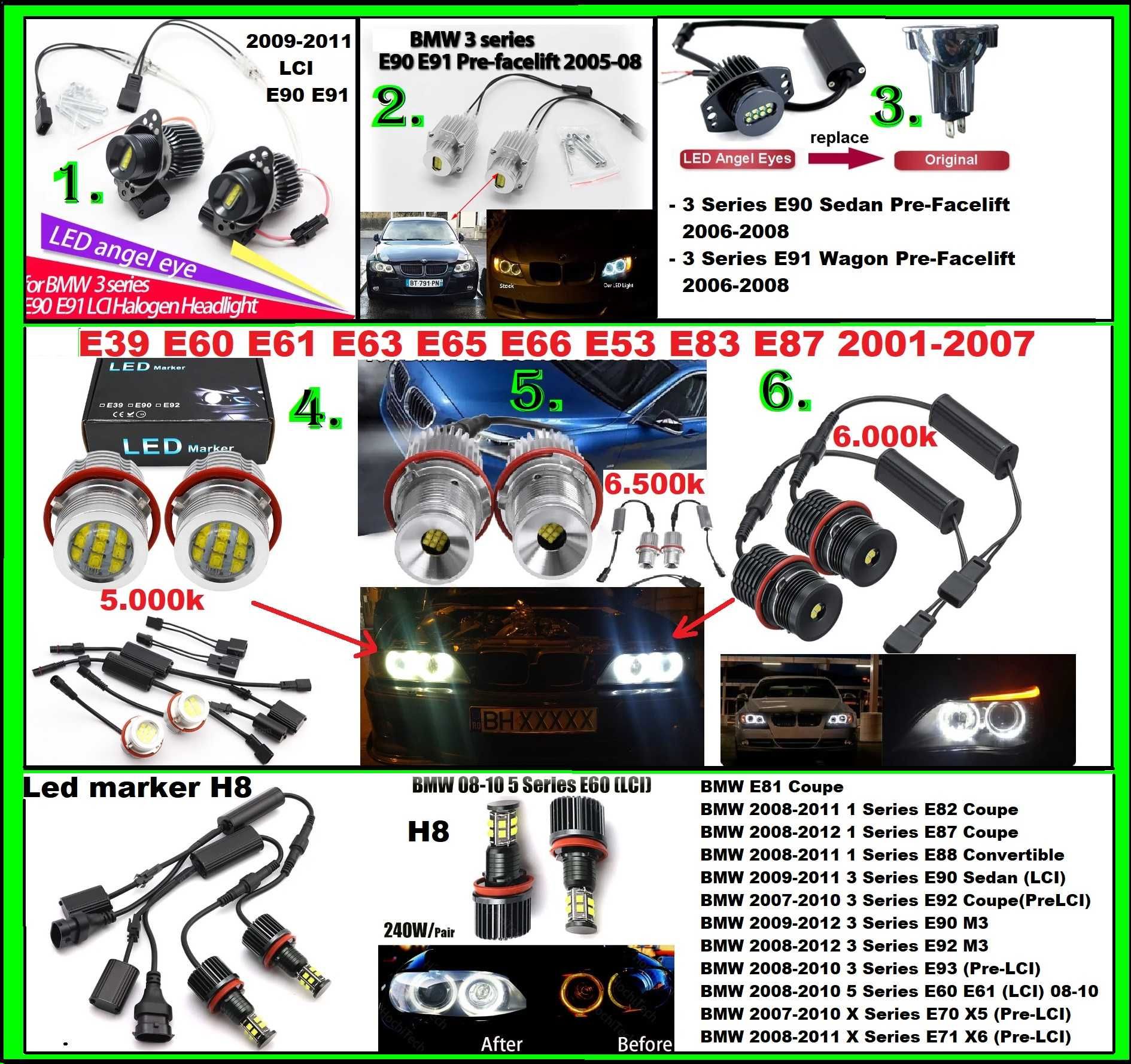 Led Marker Angel eyes BMW e60/e61/e82/e87/e90/e91 H8 lci