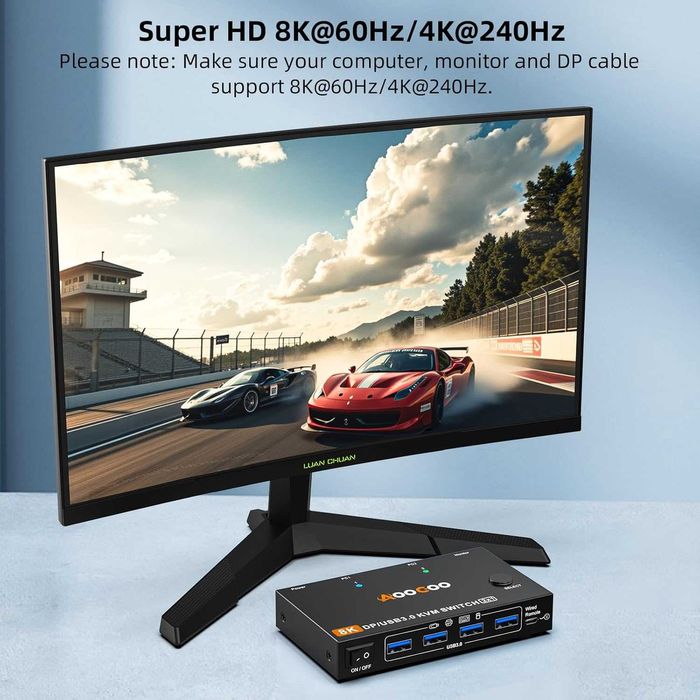 2 PC KVM Switch DisplayPort 8K,60Hz/4K,240Hz cu 4 Porturi USB 3.0