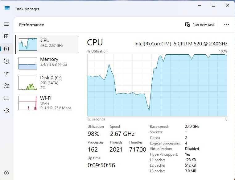 Laptop Lenovo T510 I5 520m SSD 128 Ram 8Gb 15.6''-- 40 Cm
