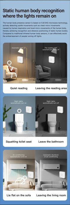 Tuya Smart WiFi 5.8G MmWave Сензор присъствие (+сензор за осветеност)