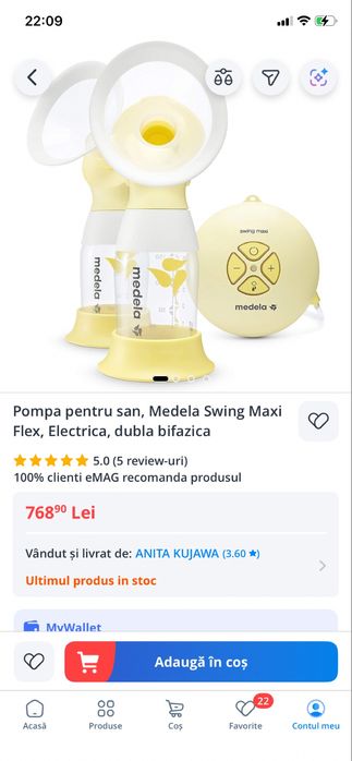 Vand pompa de sani Medela dubla swing