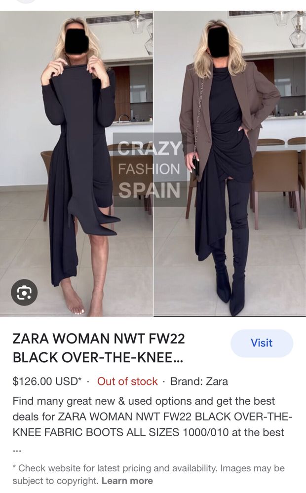 Cizme negre Zara masura 40 peste genunchi din material textil