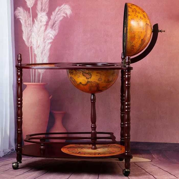 нов Глобус Бар с Маса-Стойка за Вино/Бутилки Масичка на Колела-Количка