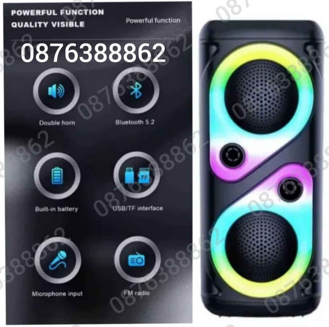 Преносима Bluetooth Тонколона  2х4”, с микрофон и динамични RGB ефекти