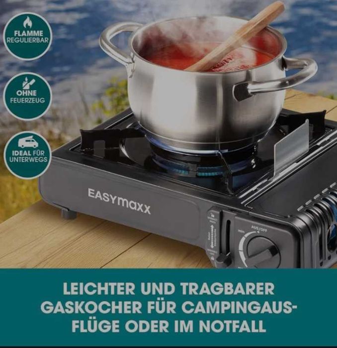 Преносима къмпинг газова печка EASYmaxx транспортна кутия и флакон газ