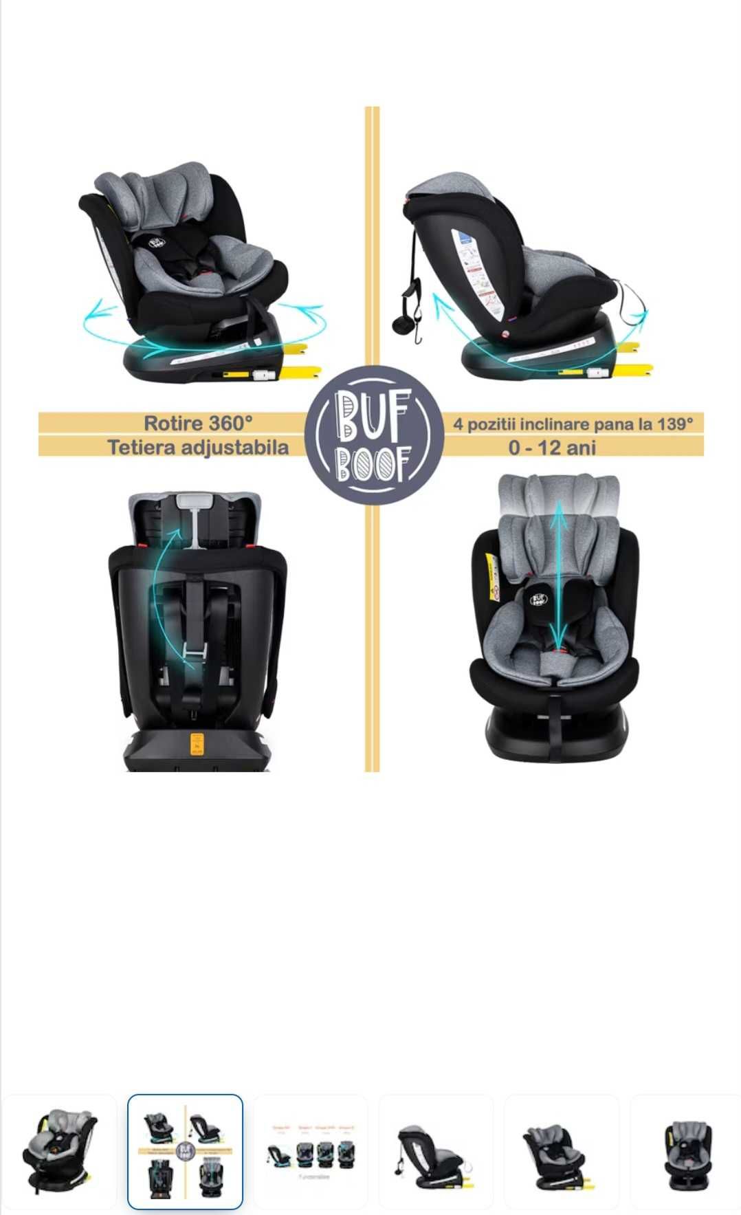 Scaun auto Tweety Plus Deluxe Buf, isofix rotativ 360 grade 0-36 kg