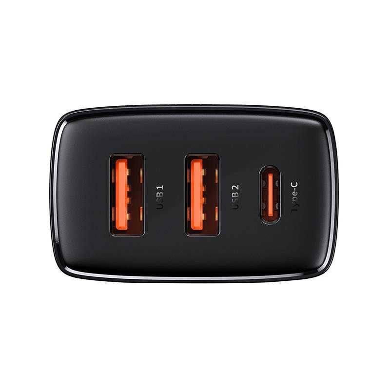 Incarcator Baseus Quick Charger 2 X Usb, 1 X Usb-c, 30w,  3a, Negru