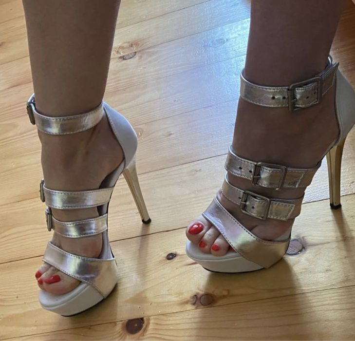 Sandale Mexton alb cu argintiu