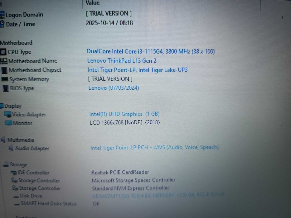 Laptop Lenovo Thinkpad gen 11, Core i3 1115G4, 8gb ddr4, ssd 120gb