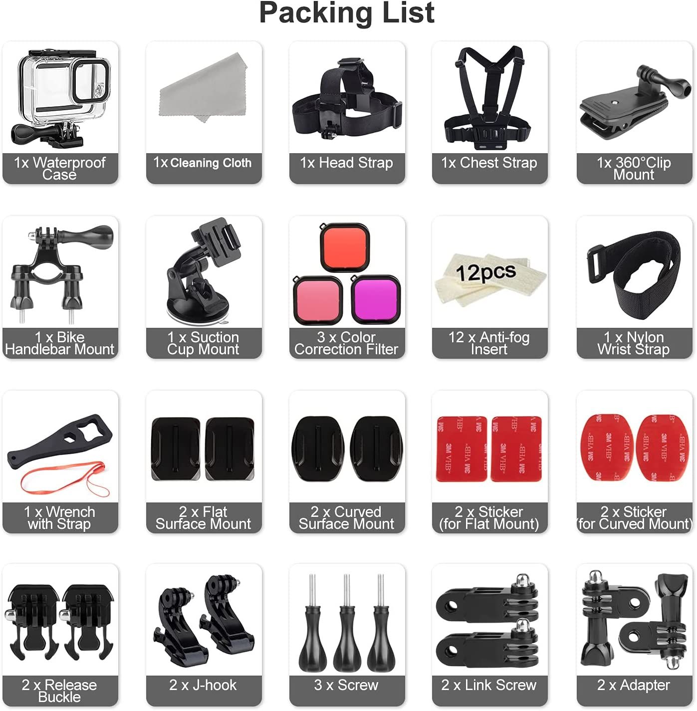 Set Accesorii GoPro Hero 8, 50 in 1 Include Carcasa Rezistenta la apa