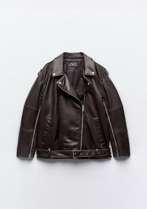 ZARA дамско oversized кафяво кожено яке