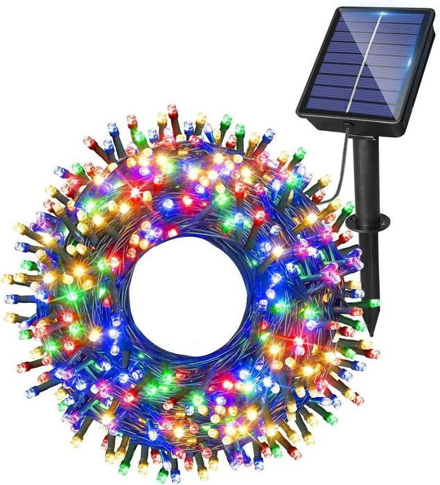 Соларни коледни лампички 10м 100 LED многоцветни 8 шоу програми