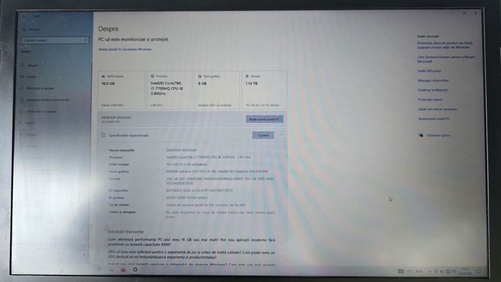 Laptop Gaming MSI GE72VR 7RG, i7-7700 diagonala 17 ,cpu HQ, GTX 1070 8