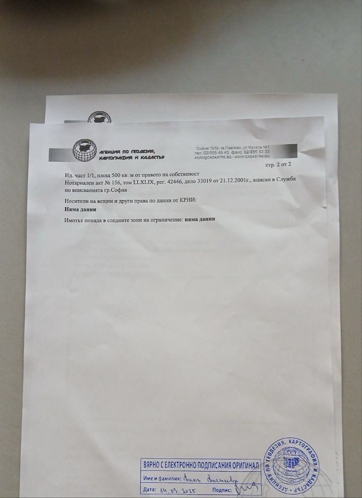 Продава парцел 500м2 в Западен парк до Средна алея
