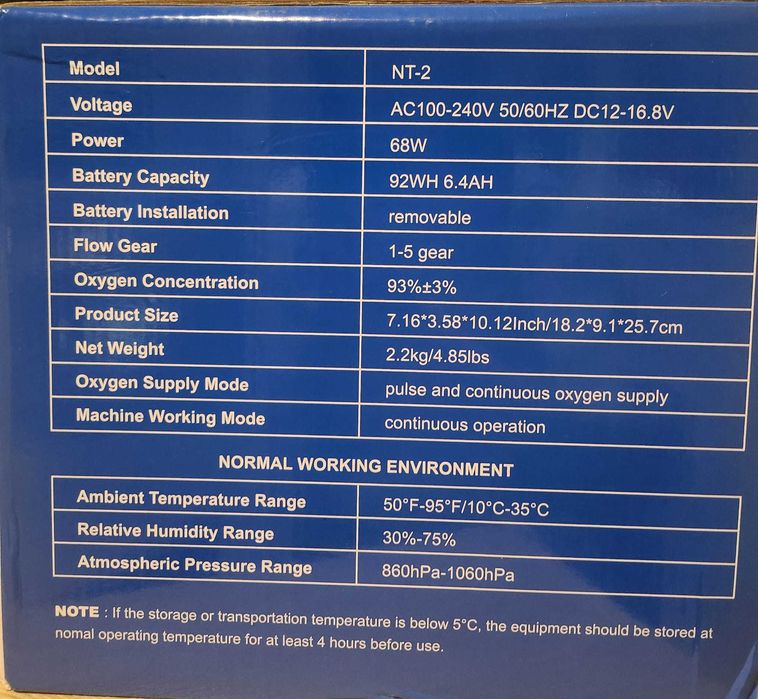 Vand concentrator de oxigen portabil VARON NT-2