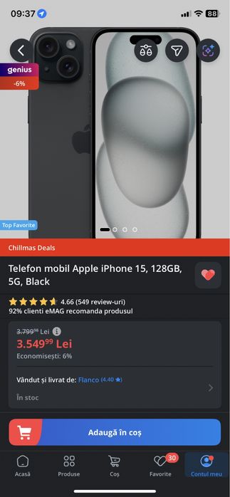 Iphone 15 128 gb negru sigilat