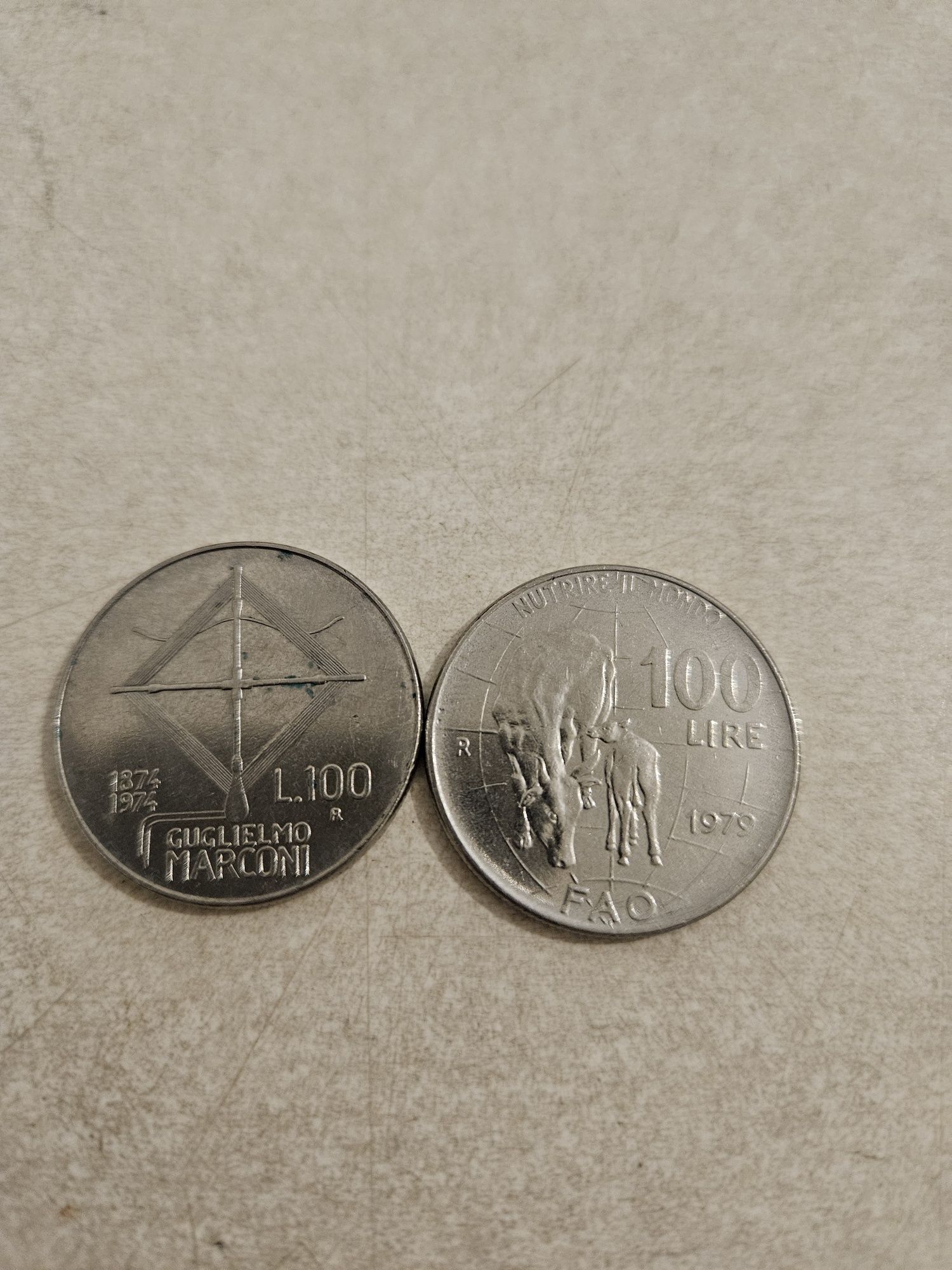 Monede Italia 100 Lire Marconi și Fao
