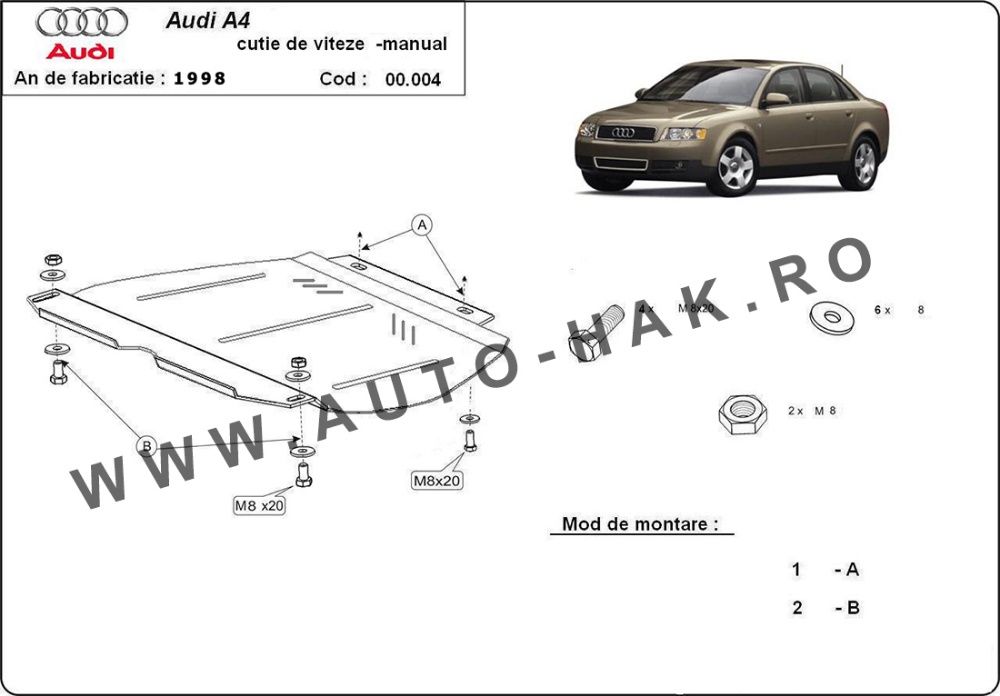 Scut metalic pentru cutia de viteze manuala Audi A4 B6 2000 pana 2005