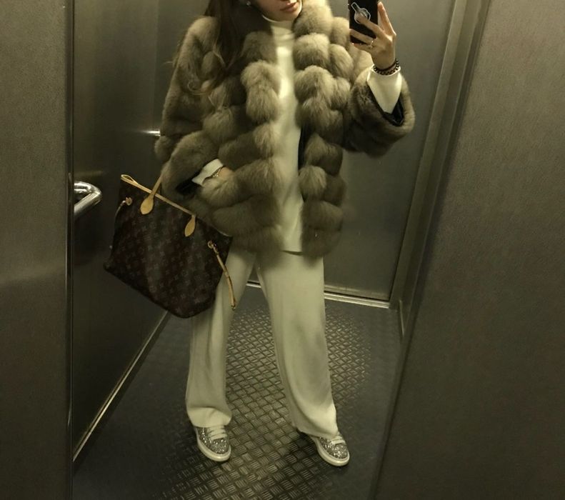 haină autentică din blană de vulpe arctică naturala