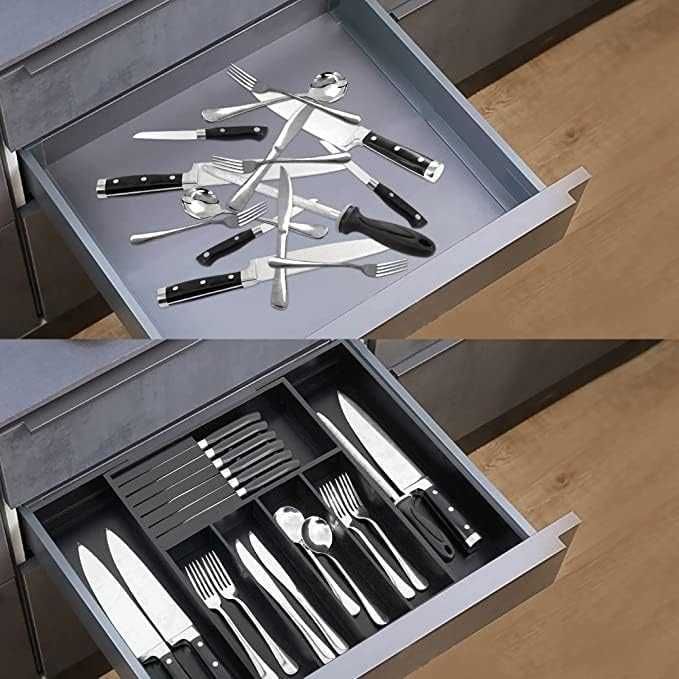 Organizator Tacamuri/Ustensile Bambus/Negru 33-55cm,REDUS de la 170RON