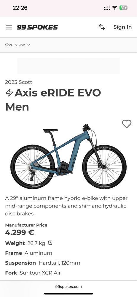 Ebike Scott Axis Eride Evo XL CX 4 750wh kiox 300