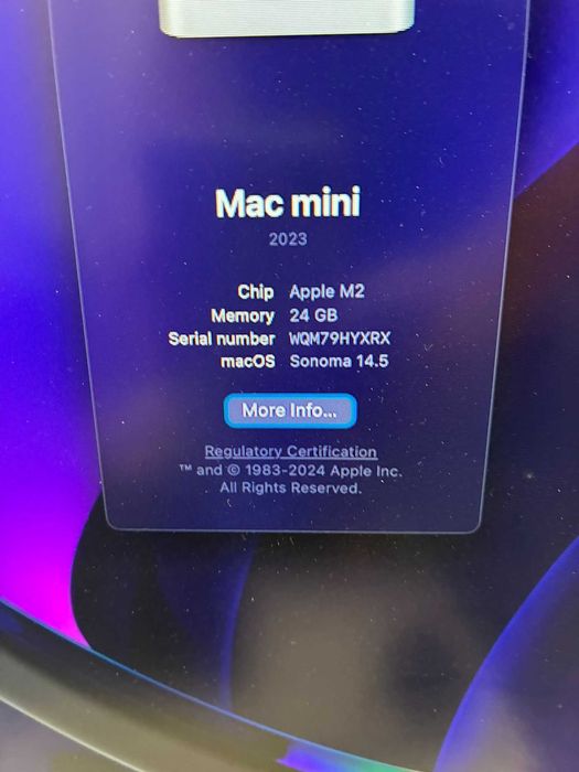 Apple Mac Mini M2 8 CPU/10 GPU - 24GB RAM - 512GB SSD - 2023