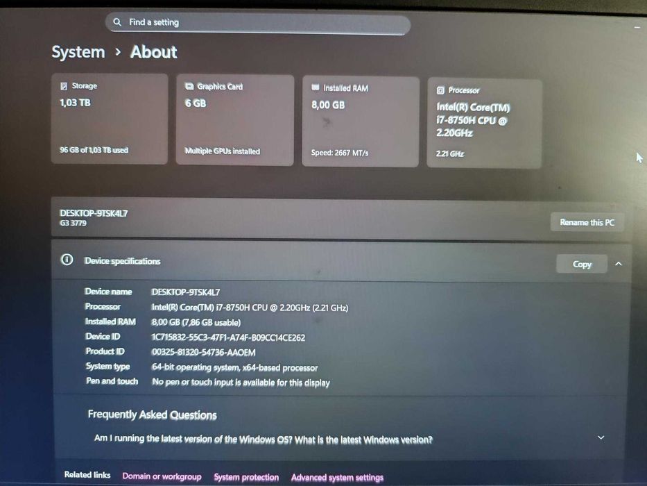 Геймърски лаптоп Gaming laptop Dell G3 3779 NVIDIA 1060