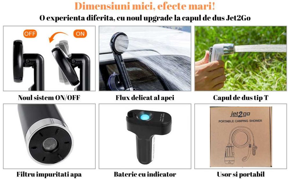 Dus portabil Jet2Go D2 cu pompa electrica si acumulator de 2200mAh