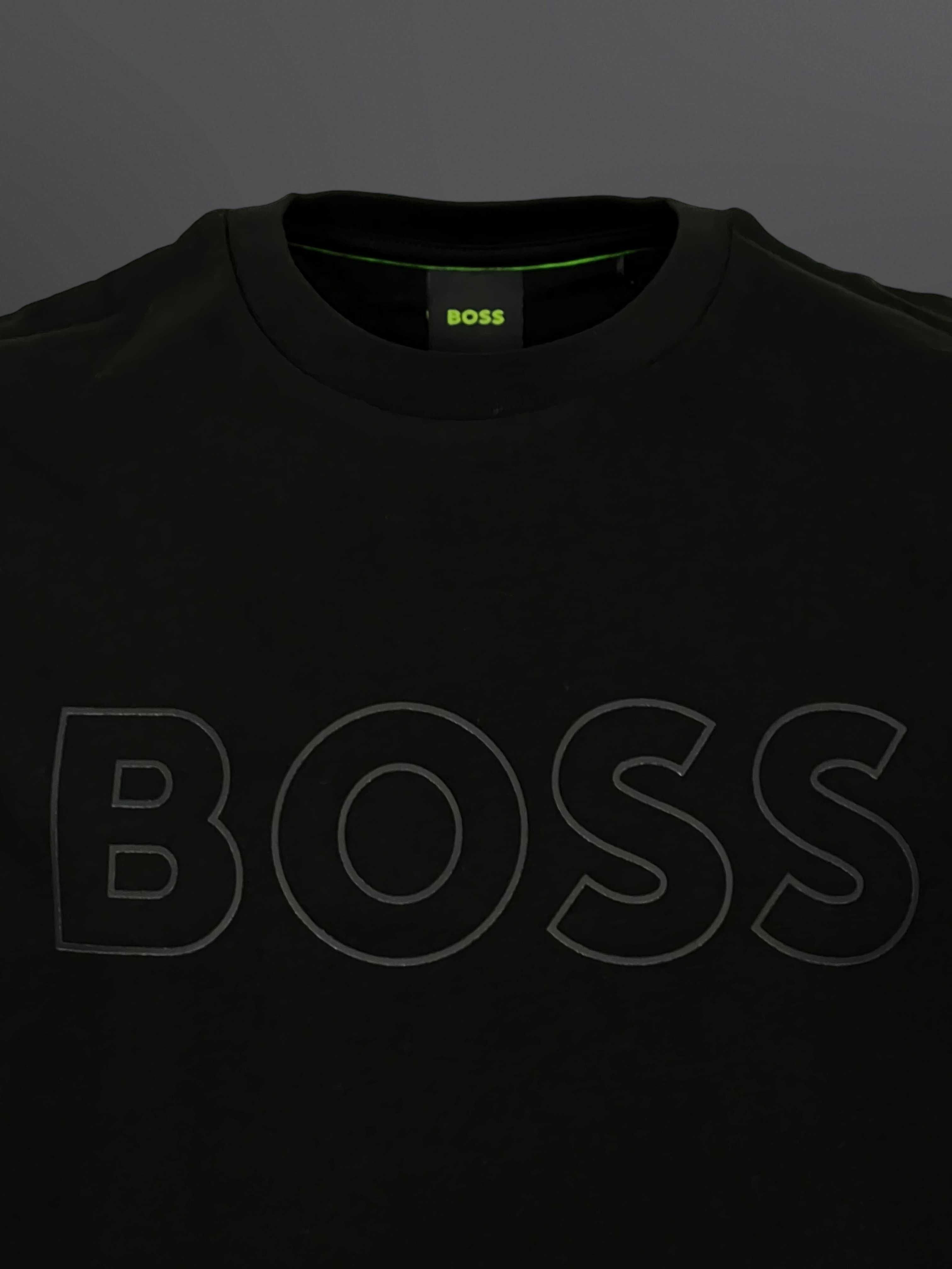 Hugo Boss Черна Тениска 3Д ГУМЕНА ЩАМПА на Гърдите S M L XXL