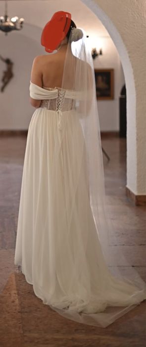 Rochie de mireasa, voal, floare dezgatit, floare masina, halat BRIDE