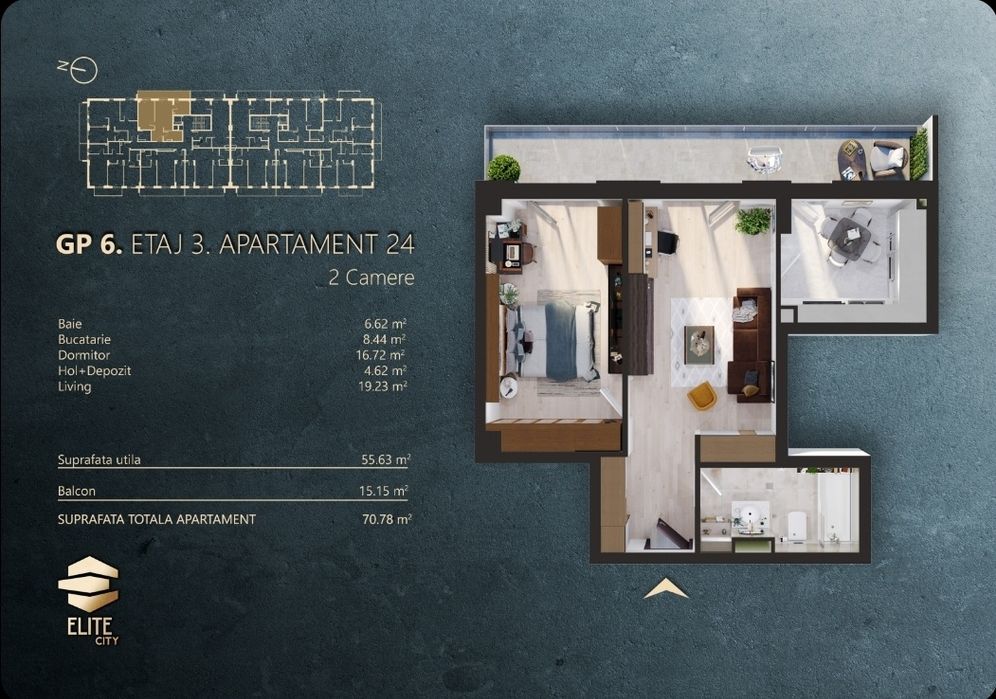 P.F. Vand apartament 2 camere Elite City