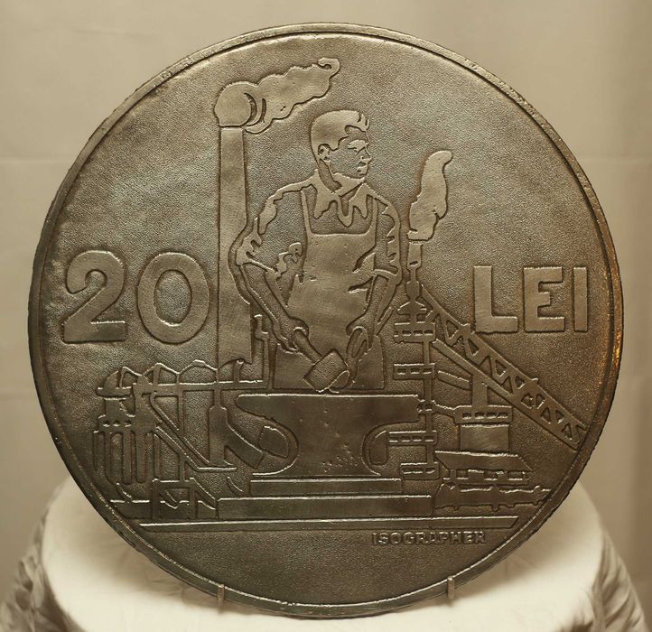 Tablou (arta nostalgica) din metal masiv 20 Lei RPR 1951