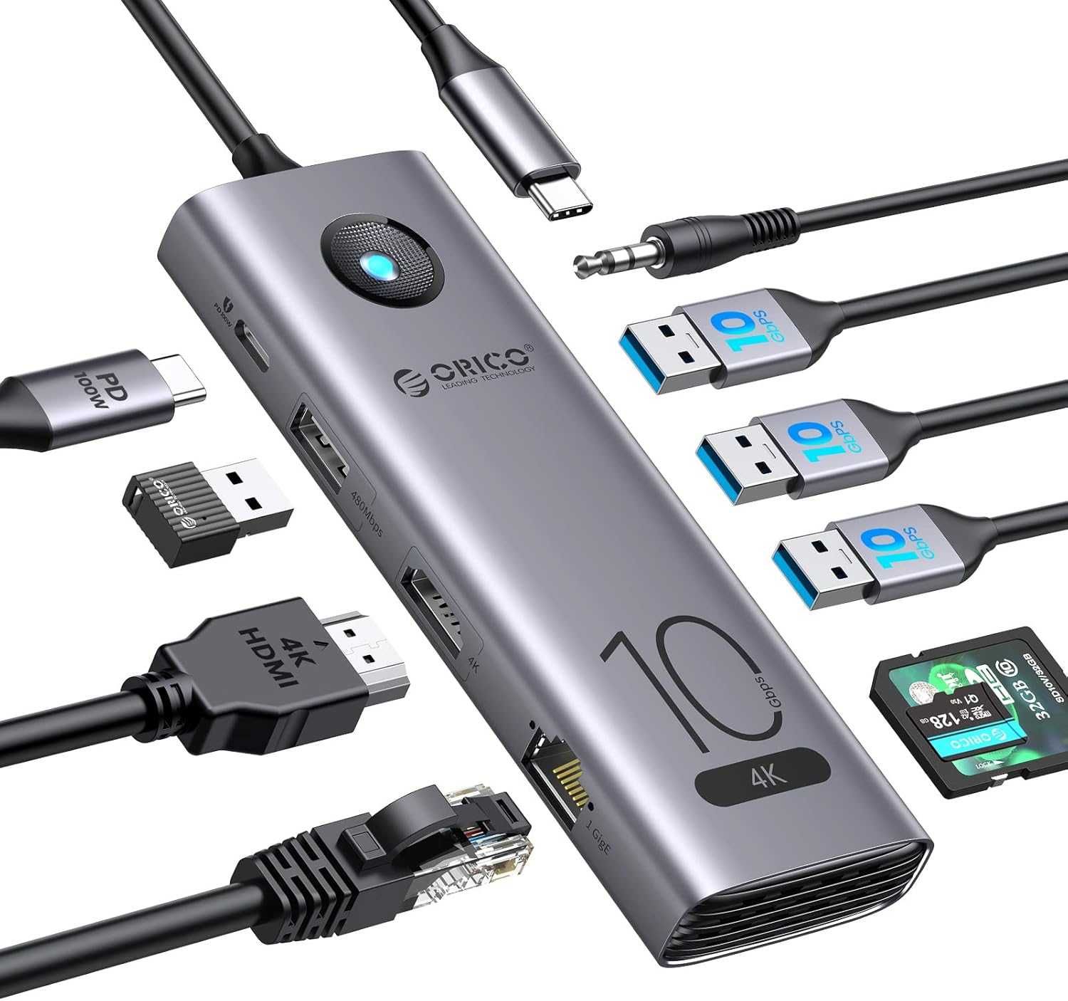 Докинг станция ORICO -CX 10 в 1, хъб с 4K - 60Hz HDMI