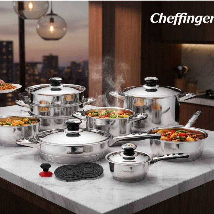 ШОК ЦЕНА -Cheffinger CF-1600S – 16-части комплект, съдове за готвене