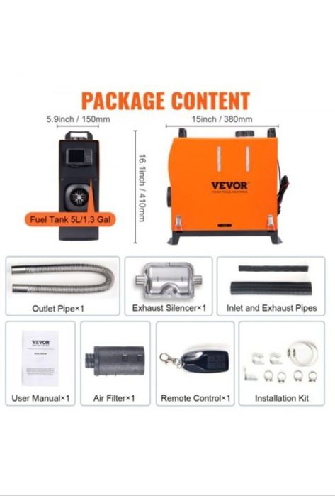 Incalzitor motorina vevor 12v  8kw cu alimentator de la 220v la 12v