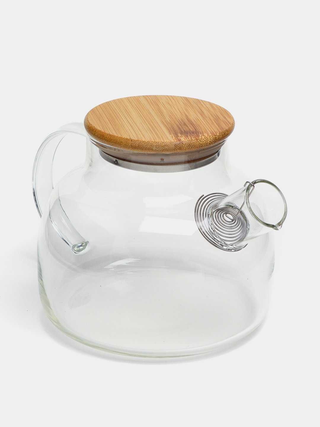 Чайник стеклянный, термостойкий, с бамбуковой крышкой и фильтром, 1 л
