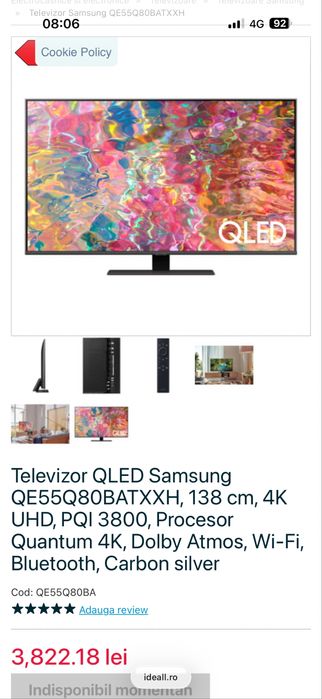 Televizor QLED Samsung QE55Q80BATXXH, 138  cm