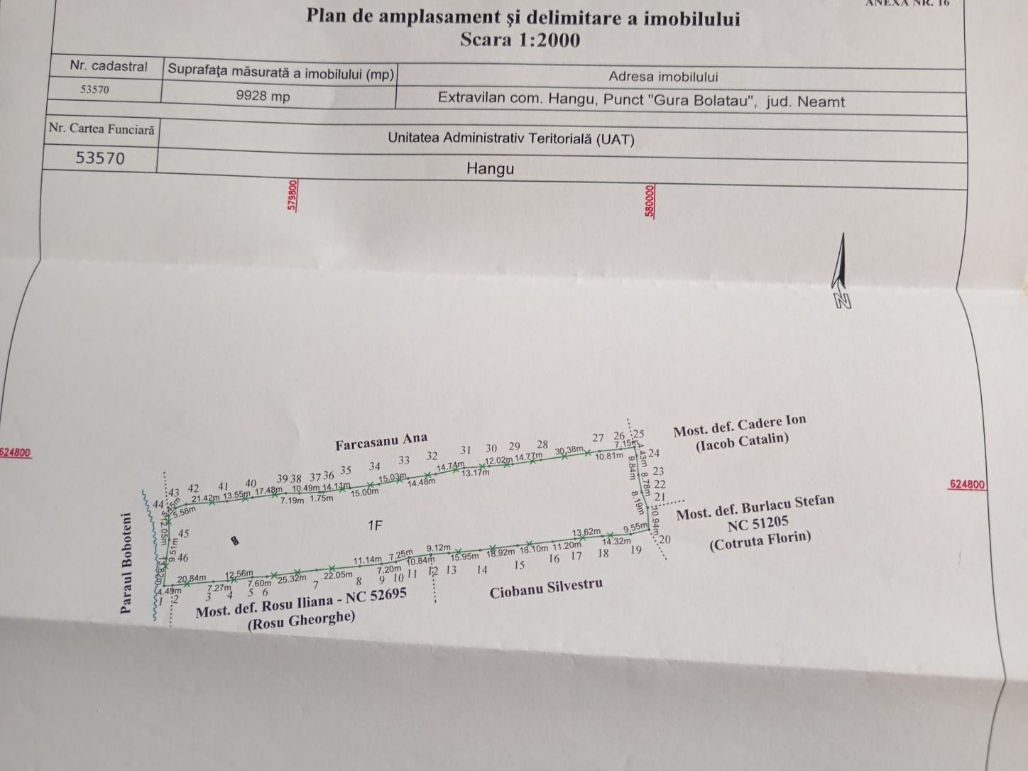 Teren de vanzare In Hangu ,Neamt 10.000 mp 2.5 euro mp