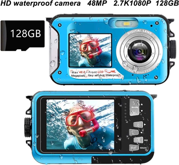 Подводна водоустойчива камера, до 3 метра, Full HD 2.7K 48MP автофокус