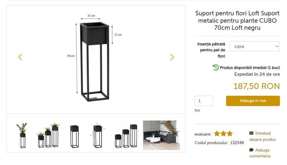 Suport metalic pentru flori,  negru