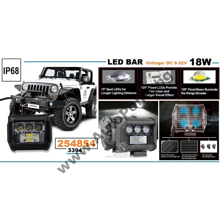 ХАЛОГЕН LED BAR джип, атв, мотор 18W лупи 1бр