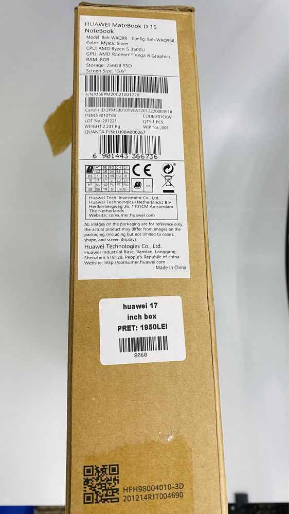Huawei MateBook D15, Ryzen 5, 8gb, 256gb Ssd, video 2gb cod8060
