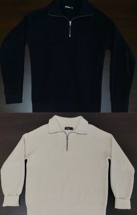 Комплект плетени пуловери с четвърт цип и дълги ръкави