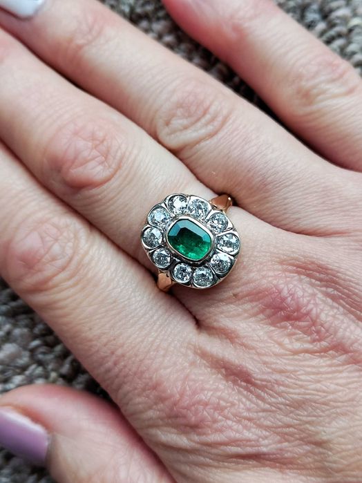 Inel Aur 14K Cu Smarald Si Diamante Diamant Unicat